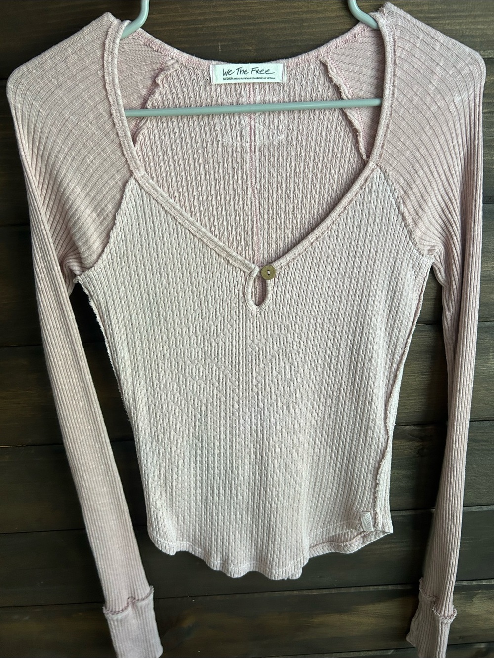 Free People Ribbed Long-Sleeve Keyhole Top - Blush Pink - Picture 2 of 2